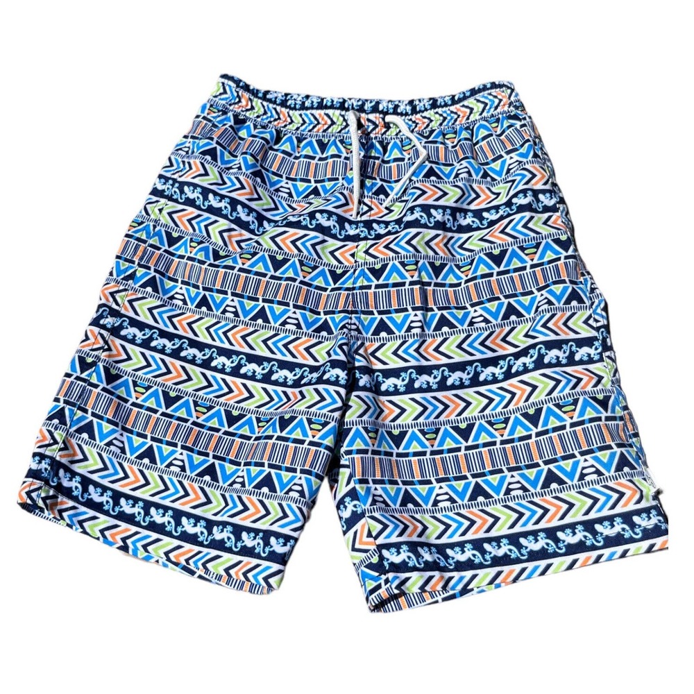 Flapdoodles Boys Size 5 Swim Trunks Shorts‎ Blue Green Orange White EUC